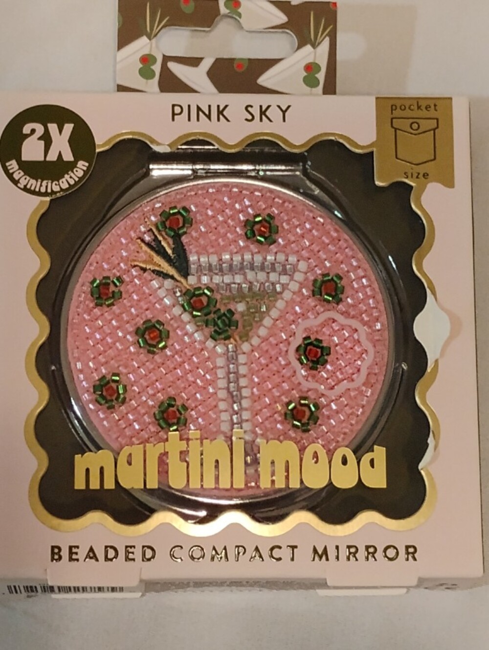 Pink Sky Martini Mood Beaded Compact Mirror